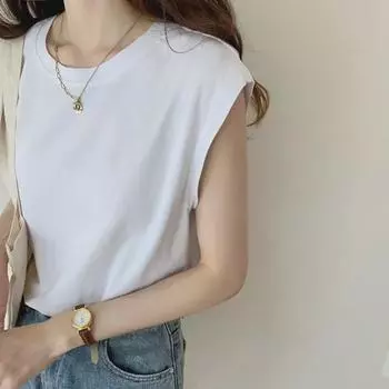 Женская черно-белая свободная безрукавная майка-футболка - летняя новая мода 2025 года Medium жёлтый