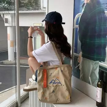 Женская цветная контрастная тканая поясная сумка через плечо из холста с вышивкой, большая студенческая сумка-тоут OneSize