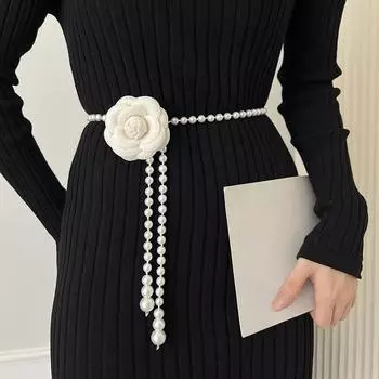Женская цветочная цепочка на талию, аксессуары 110 см, ароматные цветы, жемчужный пояс, декоративная юбка, свитер, стильная цепочка на талию 110cm белый