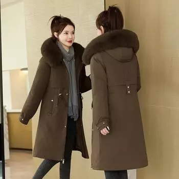 Женская/дамская утолщенная и бархатная съемная подкладка из хлопка, теплая куртка M recommends 90-55 kg хаки