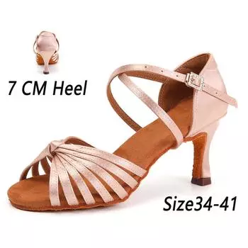 Женская/девчачья обувь для латинских танцев, обувь для бальных танцев, туфли на высоком каблуке 7 см, домашняя обувь для сальсы и танго 34 чёрный