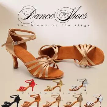 Туфли для латиноамериканских танцев женские для девочек каблук 7 см женские туфли для сальсы танго вечеринки бальных танцев мягкая подошва для зала 34 чёрный