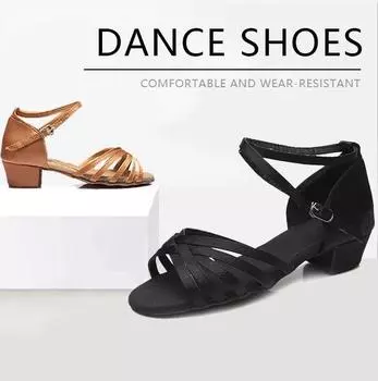 Женская/девчачья обувь для латинских танцев, обувь для бальных танцев, атласная, 3,5 см, с мягкой подошвой 30 чёрный