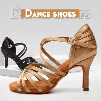 Женская/девчачья обувь для латинских танцев, обувь для бальных танцев, сальсы, танго, вечерние туфли на мягкой подошве на высоком каблуке 8,5 см 34 бежевый
