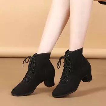 Модные танцевальные ботинки для женщин/девочек, черные туфли для учителей из ткани Оксфорд, высокие современные джазовые туфли для отдыха на открытом воздухе 34 чёрный