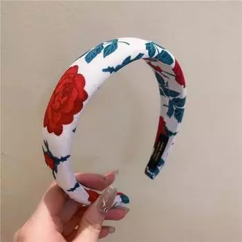 Женская Девичья Красивая Повязка на Голову с Принтом Розы и Большим Бантом в Центре Модная Женская Вечерняя Уличная Прическа