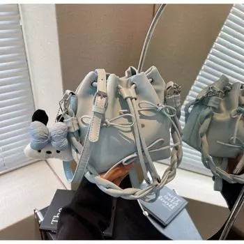 Женская диагональная сумка через плечо, новинка 2024 года, женская сумка на плечо с бантом в стиле ретро, портативная сумка-ведро