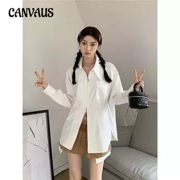 Женская дизайнерская белая рубашка с длинным рукавом и воротником-поло на двойной молнии, весенняя внутренняя блузка Niche, верхние части S белый