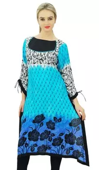 Женская дизайнерская блузка-туника Kurta Kurti Rayon в этническом стиле Bimba с асимметричным вырезом 12 синий