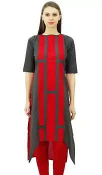 Женская дизайнерская туника Phagun из индийского хлопка с асимметричным подолом Курти Повседневная одежда 10 серый