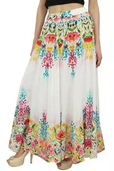 Женская дизайнерская юбка Bimba из белого хлопка с цветочным принтом и эластичной резинкой на талии-L Large белый