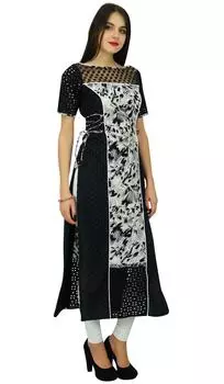 Женская дизайнерская вечерняя одежда Bimba Kurta Long Black Kurti India Ethnic 12 чёрный