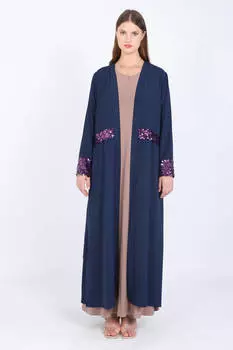 Женская длинная абайя больших размеров с пайетками, темно-синяя