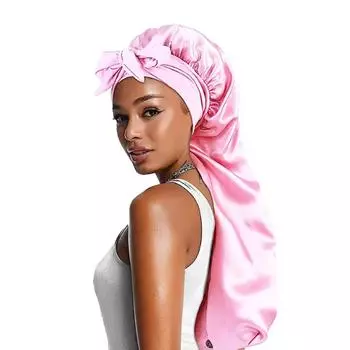 Женская длинная эластичная атласная шапочка для сна с лентой, дышащая шапочка для сна, тюрбан, головной убор для сна, банданы вино красного