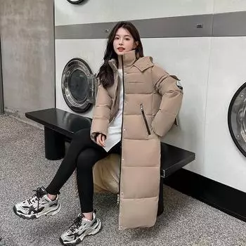 Женская длинная, до колен, хлопковая утепленная одежда корейская версия зимней модной хлопковой утепленной одежды свободная и утолщенная теплая хлопковая утепленная куртка M чёрный