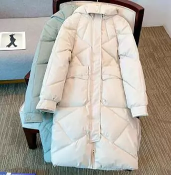 Женская длинная хлопковая куртка-пуховик, свободное хлопковое пальто, зимнее утолщенное теплое женское парковое пальто, зимняя верхняя одежда с капюшоном XXXL белый