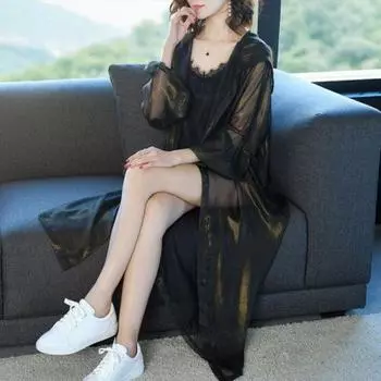 Женская длинная куртка-кардиган с шалью, ультратонкая свободная куртка, повседневная солнечная рубашка 3XL