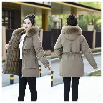 Женская длинная куртка на хлопковой подкладке со съемным капюшоном, утепленная зимняя парка M кофейный