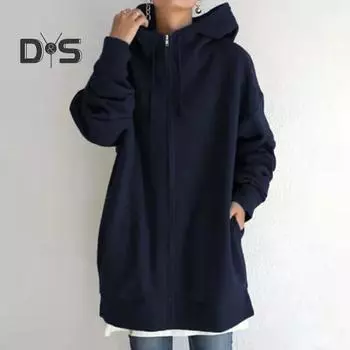 Женская длинная куртка с капюшоном на молнии и туника на шнурке, однотонный кардиган с открытой передней частью, осенне-зимний пуловер с капюшоном, пальто XL чёрный