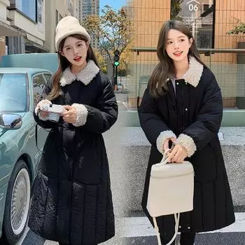 Женская длинная куртка с воротником из овечьей шерсти, присборенная на талии, однотонная однобортная свободная куртка M чёрный