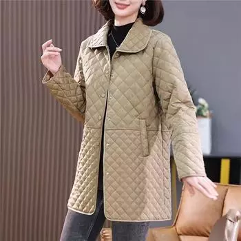 Женская длинная куртка с воротником-стойкой, зимняя длинная теплая куртка в ромбовидную клетку, утолщенная теплая куртка 6XL