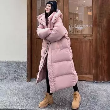 Женская длинная легкая пуховая куртка осень-зима с капюшоном, свободная, прямая, белая, пуховая куртка с воротником-стойкой и карманом, однотонная One Size хаки