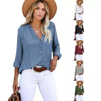 Женская длинная однотонная повседневная свободная рубашка на пуговицах, топы, футболки, блузки S белый