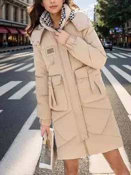 Женская длинная осенне-зимняя новая свободная хлопковая одежда женская толстая теплая с капюшоном модная универсальная куртка женское хлопковое пальто зимняя куртка M хаки