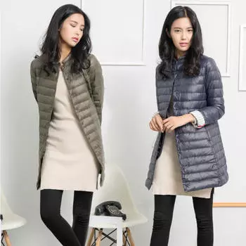 Женская длинная парка YG, тонкое зимнее легкое пуховое пальто с длинными рукавами XXS чёрный