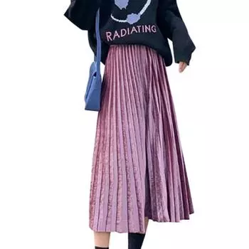 Женская длинная плиссированная юбка, бархатная юбка, длинная юбка с высокой талией L