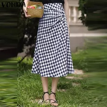 Женская длинная полуюбка в клетку VONDA с подолом 4XL коричневый