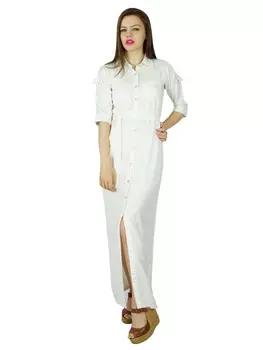 Женская длинная рубашка Bimba, белое платье макси из вискозы, платье на пуговицах в шикарном стиле 10 белый