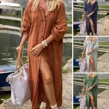 Женская длинная рубашка с круглым вырезом и длинным рукавом, однобортная рубашка, однотонная, свободная, повседневная, универсальная рубашка S