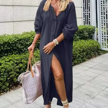 Женская длинная рубашка с круглым вырезом и длинным рукавом, однобортная рубашка, однотонная, свободная S зелёный