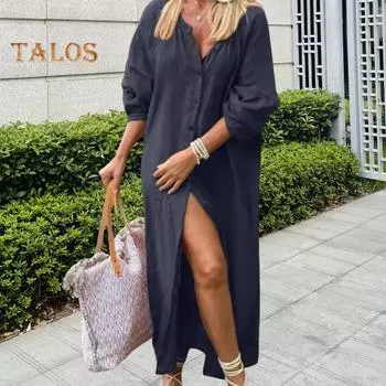 Женская длинная рубашка с круглым вырезом и длинным рукавом, однобортная рубашка, однотонная, свободная, повседневная, универсальная рубашка S