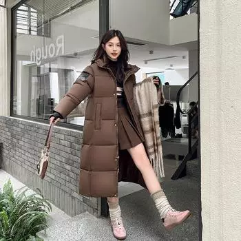 Женская длинная стеганая куртка большого размера, удлиненная стеганая куртка, женская зимняя свободная куртка с капюшоном M чёрный