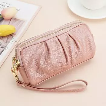 Женская длинная сумка-клатч из телячьей кожи высшего качества, вместительная стильная сумка для мам, универсальный кошелек из натуральной кожи с двумя молниями