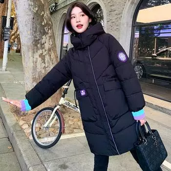 Женская длинная теплая куртка с капюшоном в клетку большого размера теплая куртка зимняя утолщенная теплая куртка с капюшоном M