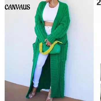 Женская длинная трикотажная куртка с карманом кардигана, длинный свитер, утолщенная куртка S слоновая кость