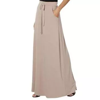 Женская длинная юбка-макси с регулируемой завязкой и высокой талией, однотонная длинная юбка с карманами S бежевый