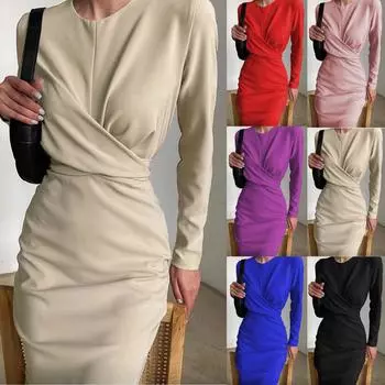 Женская длинная юбка с круглым вырезом и талией в стиле ретро, облегающая длинная юбка, зимнее облегающее платье S чёрный