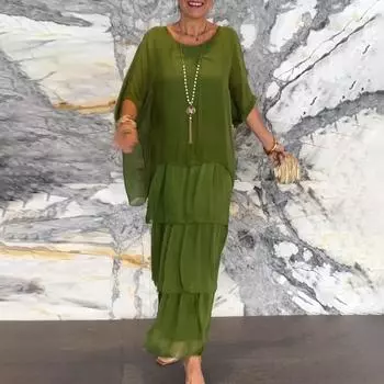 Женская длинная юбка с круглым вырезом и рукавами Свободное платье Женская длинная юбка Женское платье L