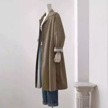 Женская длинная ветровка цвета темного хаки, женская осенняя новая однобортная куртка S