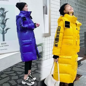 Женская длинная зимняя куртка с глянцевым ветрозащитным капюшоном, теплое био-пуховое пальто, парка большого размера с хлопковой подкладкой S красный