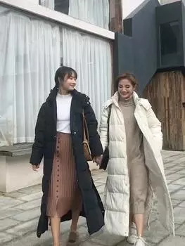 Женская длинная зимняя куртка с капюшоном и боковым разрезом, ветрозащитная теплая пуховая куртка, парка большого размера с хлопковой подкладкой M бежевый