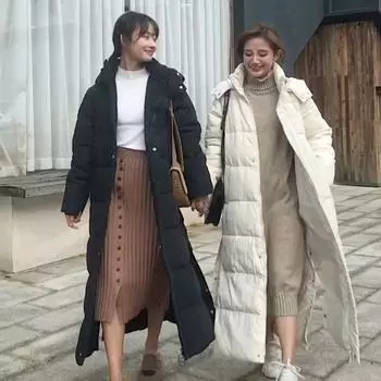 Женская длинная зимняя куртка с капюшоном и боковым разрезом, ветрозащитная теплая пуховая куртка, парка большого размера с хлопковой подкладкой M хаки