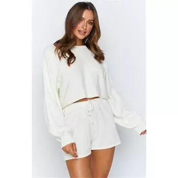 Женская домашняя одежда Attraco: укороченный топ с длинными рукавами и короткий пижамный комплект, одежда для сна