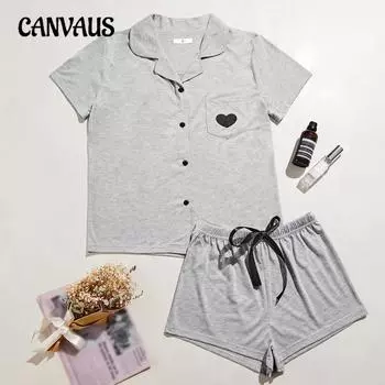 Женская домашняя одежда Летняя рубашка с короткими рукавами Шорты Костюм Пижама S серый