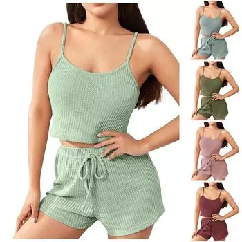 Женская домашняя одежда, пижама, жилет, подтяжки, шорты, комплект из двух предметов M винный