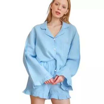 Женская домашняя одежда, рубашка, пижама, свободный комплект из хлопковых шорт, женские пижамы M